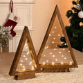 Modern Farmhouse Wooden Christmas Tree Set of 2 with Lights 14.3In & 10.2In for Tabletop Mantel & Shelf Bedroom Decor Perfect Gift