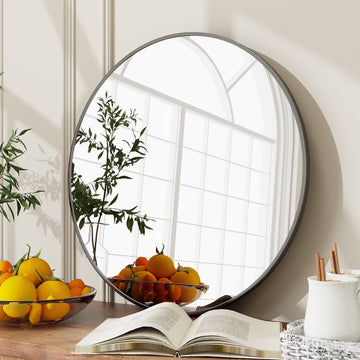 24" Wall Mirror Bathroom Mirror Wall Mounted round Mirror, Black