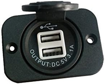 Dual USB Charger Socket for Boat/Rv/Car/Motor-Home (Black W/White Light)