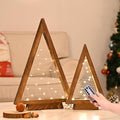 Modern Farmhouse Wooden Christmas Tree Set of 2 with Lights 14.3In & 10.2In for Tabletop Mantel & Shelf Bedroom Decor Perfect Gift