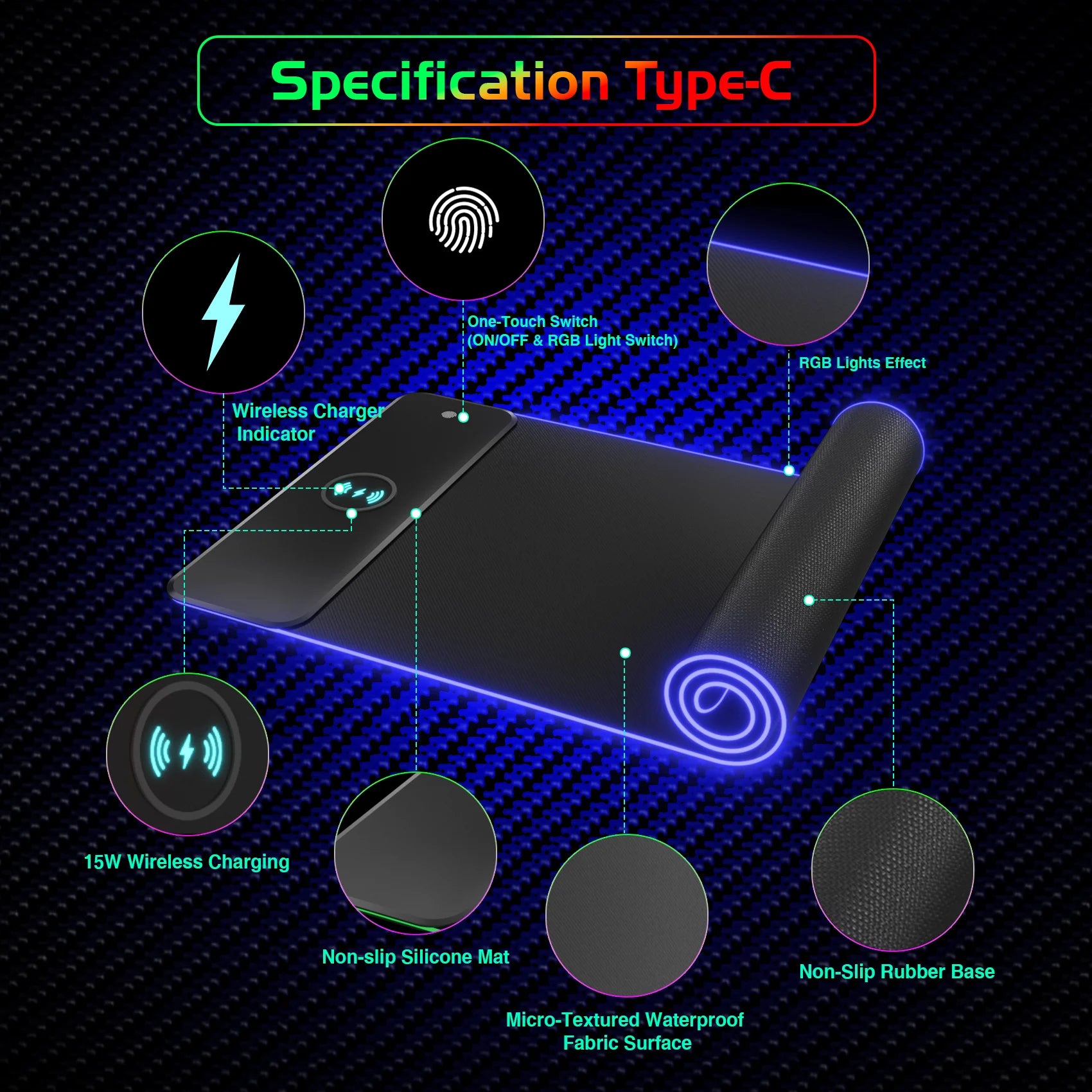 Wireless Charging RGB Luminous Mouse Pad Charger Phone Gaming Mousepad Keyboard Game Table Pad Laptop Mouse Mat Deskpad Mausepad