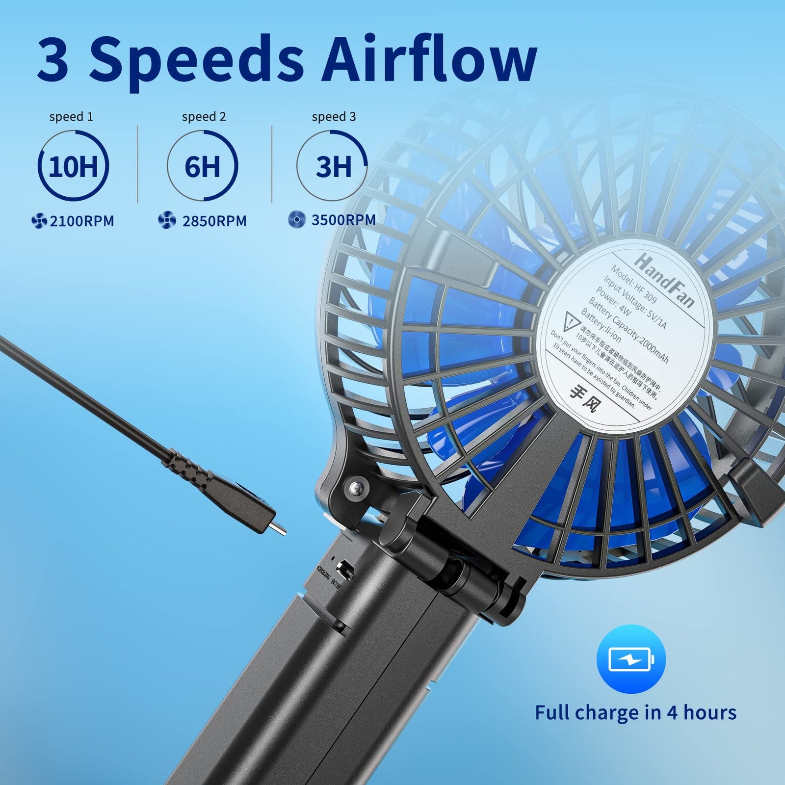 Handfan Portable Handheld Fan, Mini Personal Fan, Battery Operated Cooling