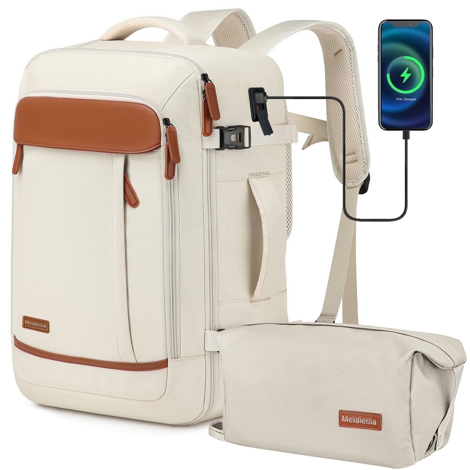 2PCS Travel Backpack Luggage Waterproof Airline Aprroved Carry-On with Toiletry Bag USB Port Comfortable