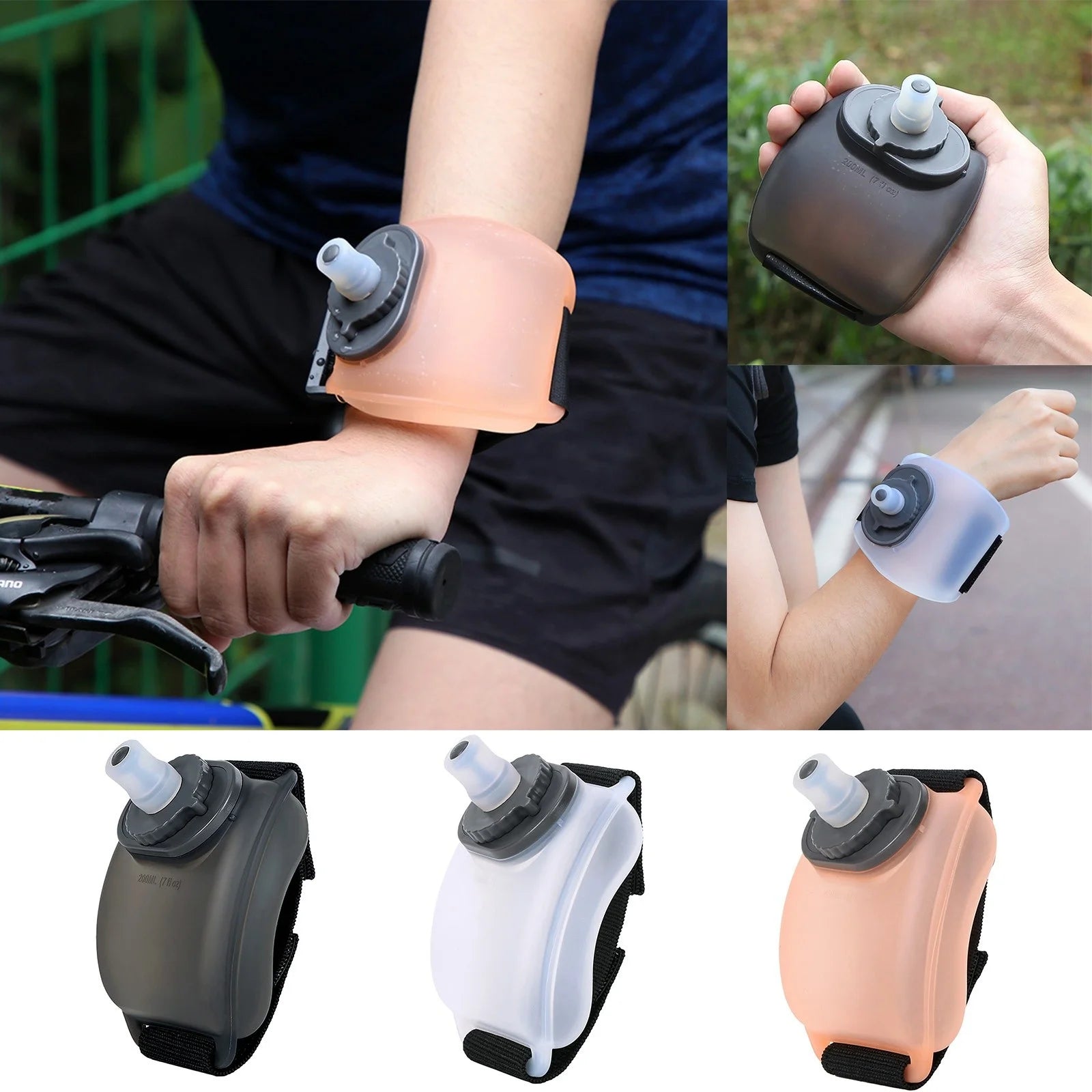 Wrist Water Bottle, Wearable Handsfree Silicone 7 Oz Running Water Bottle, Sports Portable Fitness Cycling Marathon Rock Climbing Cycling Sports Cup