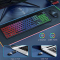 Wireless Keyboard and Mouse Combo RGB Backlit, Rechargeable Light up Letters, Full-Size, Ergonomic, Sleep Mode, 2.4Ghz