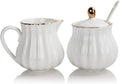 Royal Ceramic Sugar and Creamer Set, 3 Piece Set with Cream Pitcher, Sugar Bowl, Sugar Set with Lid & Spoon, Coffee Serving Set Wedding Gift(White)