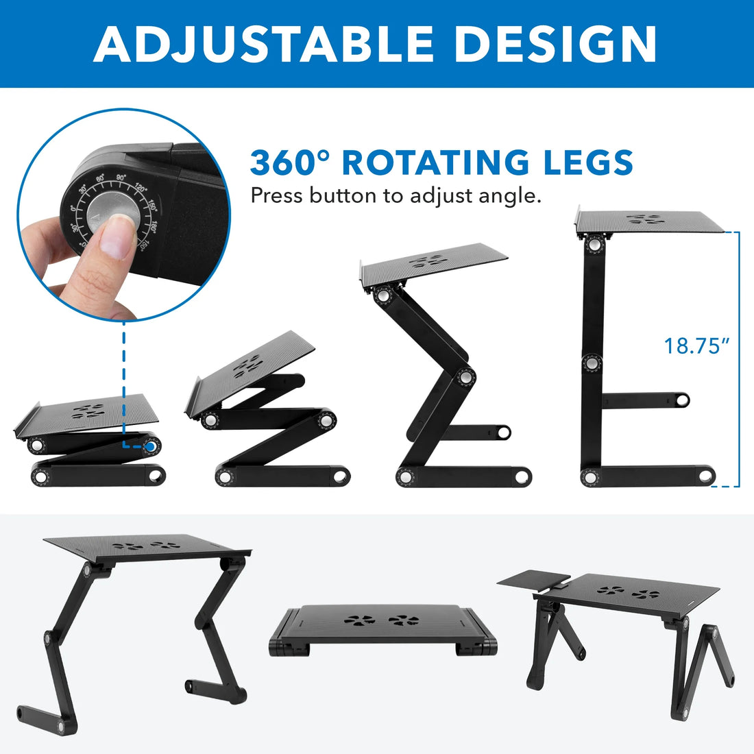 Adjustable Laptop Stand with Built-In Cooling Fans and Mouse Pad Tray | Portable and Lightweight