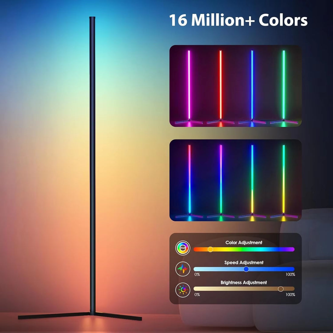 Transform Your Space with the RGB Dream Color Floor Lamp - 16 Million Color Options with Music Sync for a Modern Ambiance in Your Bedroom or Living Room