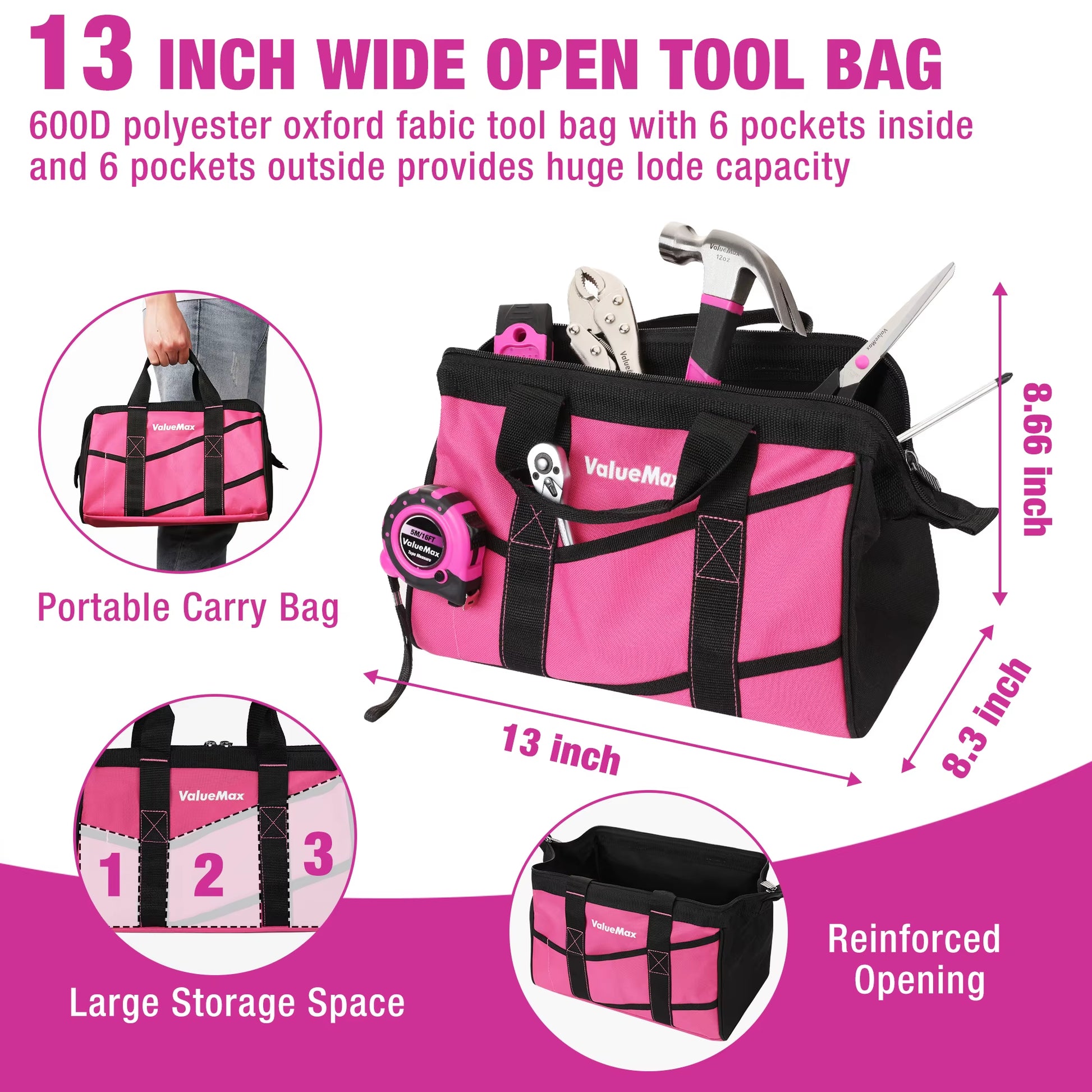 Valuemax Home Tool Set, 218-Piece Basic Household Repairing Tool Kit with 13-Inch Large Opening Tool Bag, Orange General Hand To