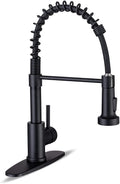 Kitchen Faucets with Pull down Sprayer Commercial Industrial Stainless Steel Single Handle Single Hole Spring Farmhouse RV Sink Faucet, Matte Black Kitchen Faucet for Laundry Utility Room Sink