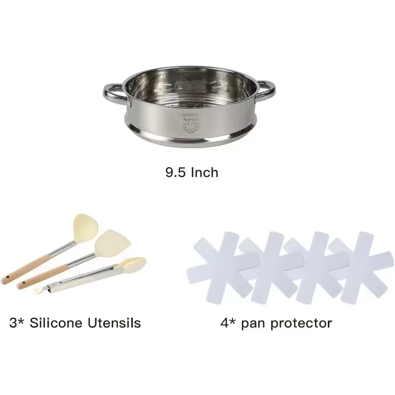 HOME Tool 16PCS Pots and Pans Set Non Stick Cookware Set Nonstick with Cooking Set (White, 16Pieces) Free Delivery