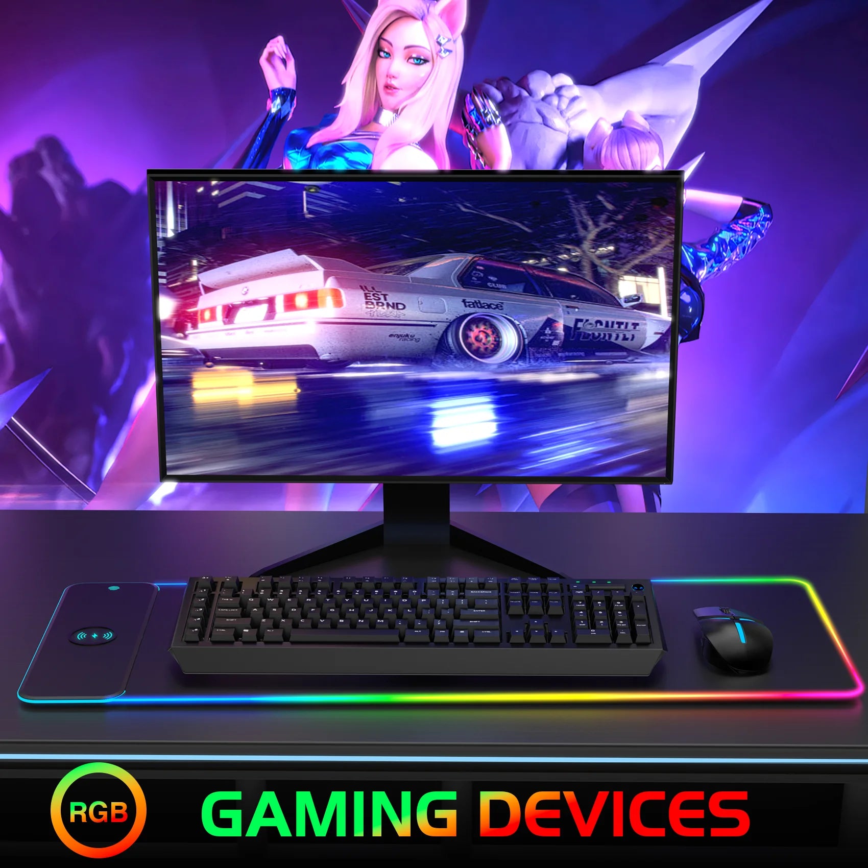 Wireless Charging RGB Luminous Mouse Pad Charger Phone Gaming Mousepad Keyboard Game Table Pad Laptop Mouse Mat Deskpad Mausepad