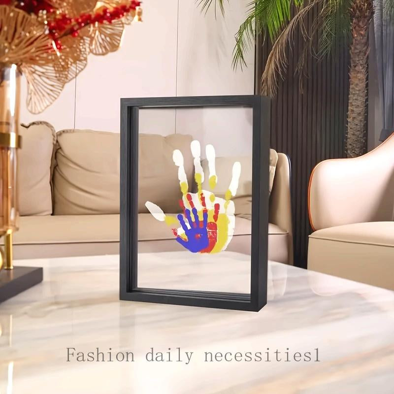 [Wooden Handprint Frame] 1 Wooden Family Handprint Photo Frame | Includes Colored Paint, Transparent Handprint Frame, Can Print 4 Handprints, Commemorative Ornaments