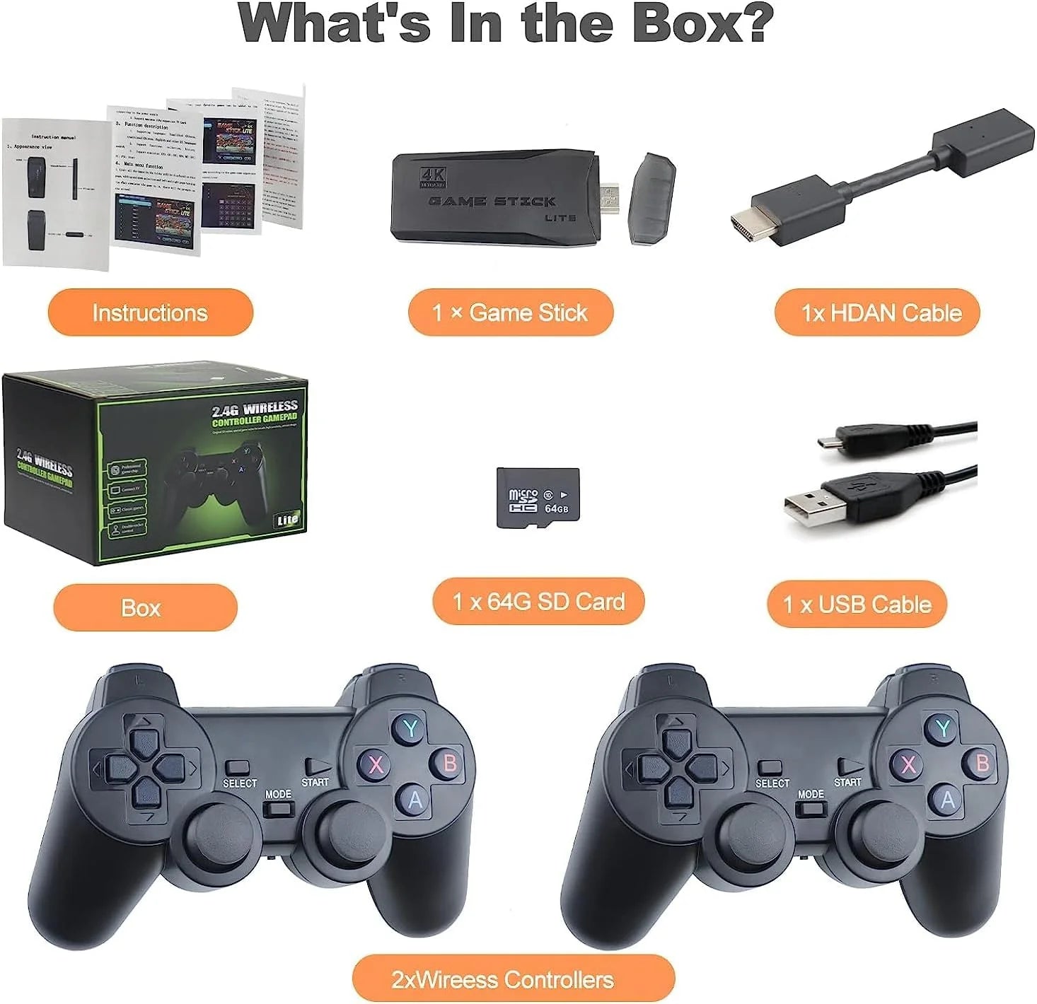 Wireless Controllers Video Game Console, Black