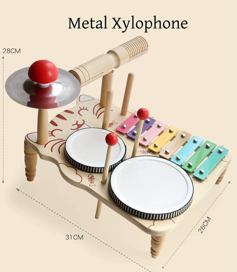Wooden Xylophone Drum Set for Toddlers,Montessori Baby Musical Instruments Toys, Drum Set Percussion Instruments Musical Toys