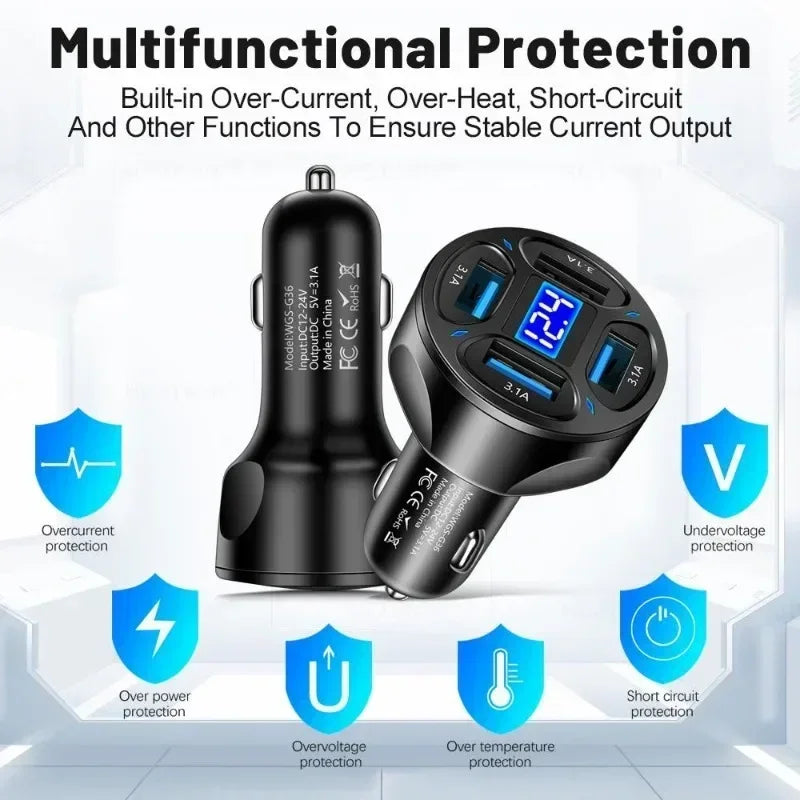 4 Ports USB Car Charger Phone Charger Adapter