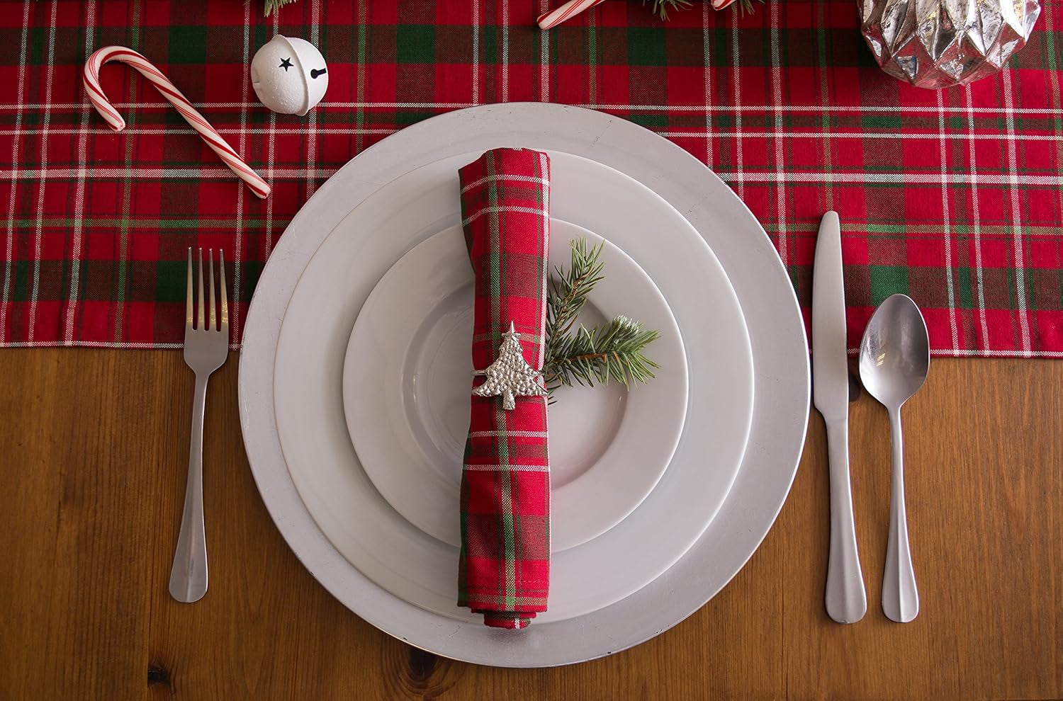 Holiday Dining Table Linen Collection Tartan Holly Plaid, Christmas Table Runner, 14X108, Red & Green