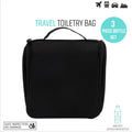 RPET Hanging Toiletry Bag Set with 3 Piece Clear Refillable Travel Bottles, Black