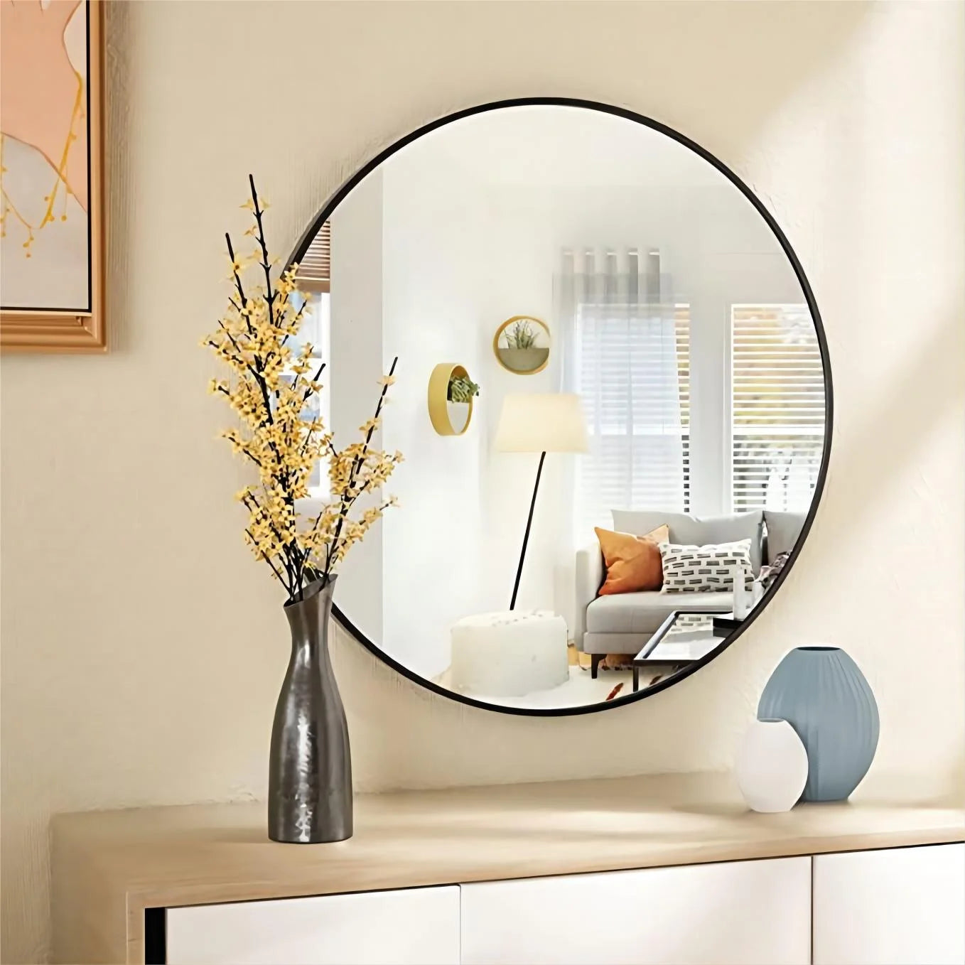 24" Wall Mirror Bathroom Mirror Wall Mounted round Mirror, Black
