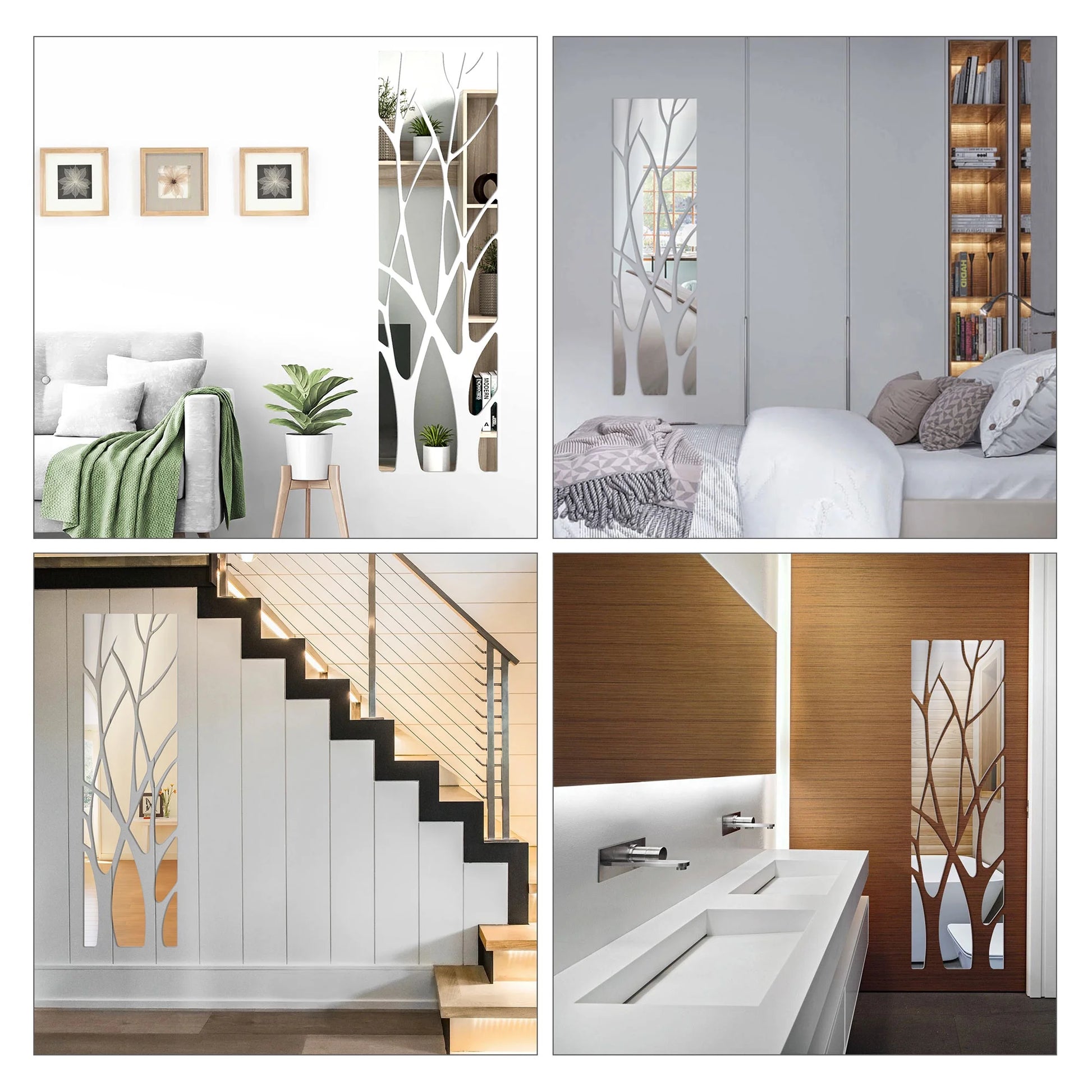 Tree Branches 3D Mirror Wall Sticker, Self Adhesive Acrylic Mirror Art Mural Decals