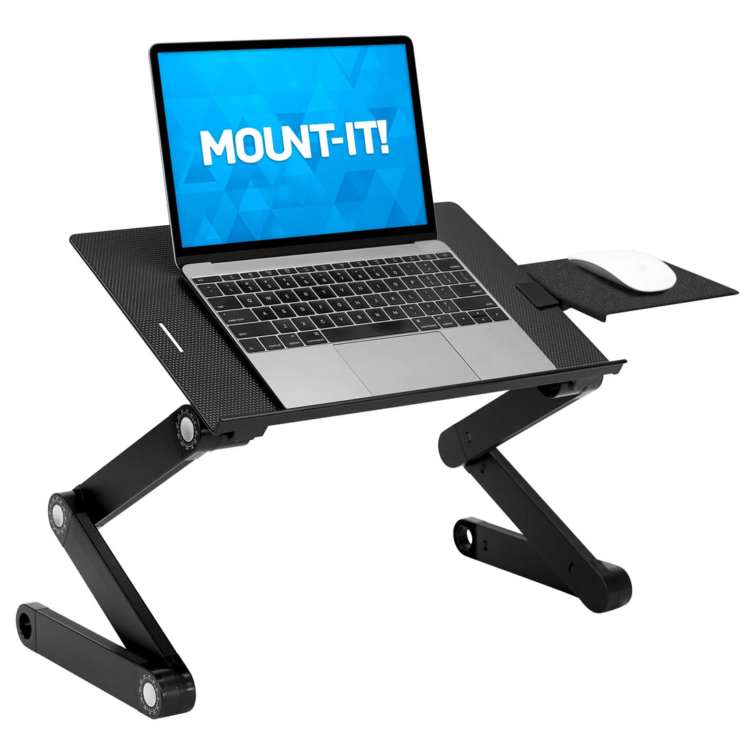 Adjustable Laptop Stand with Built-In Cooling Fans and Mouse Pad Tray | Portable and Lightweight