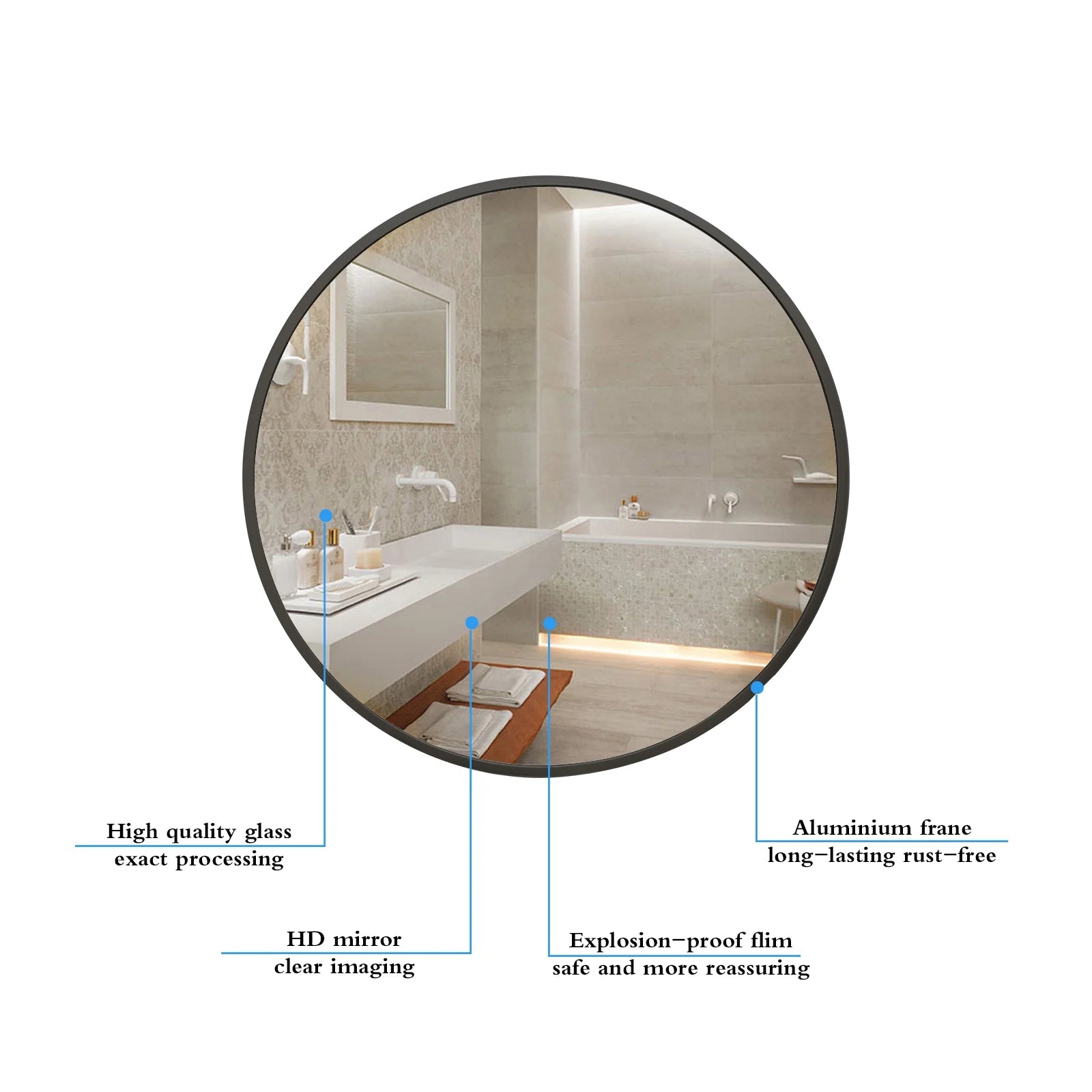 24" Wall Mirror Bathroom Mirror Wall Mounted round Mirror, Black