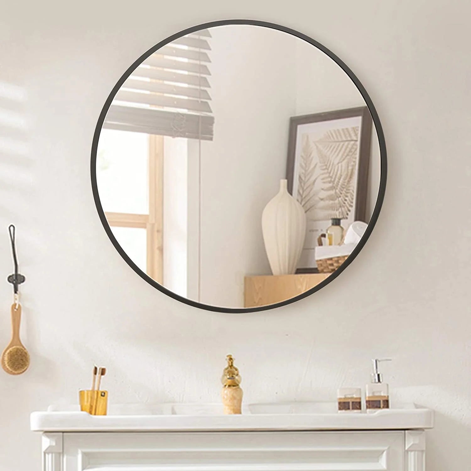 24" Wall Mirror Bathroom Mirror Wall Mounted round Mirror, Black