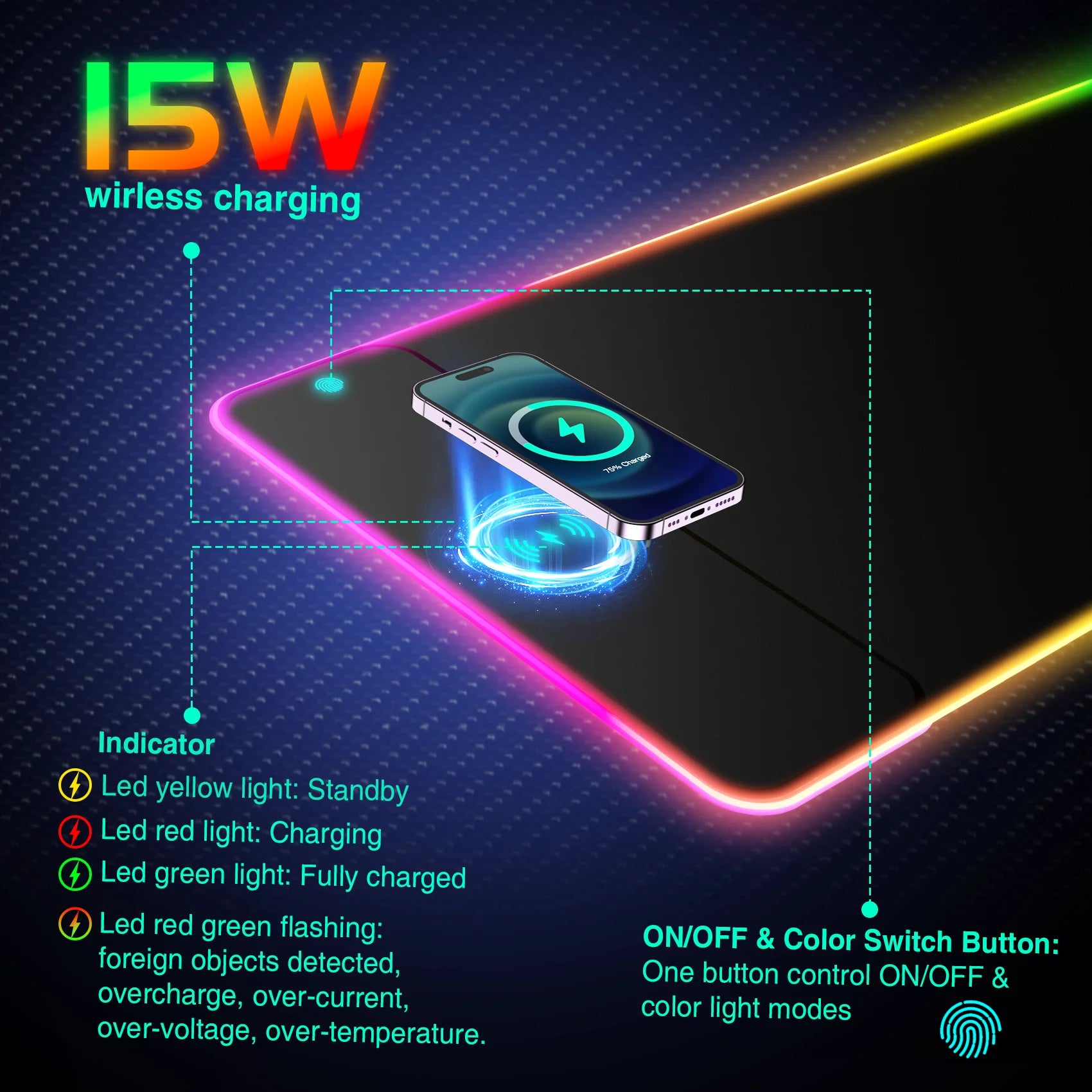 Wireless Charging RGB Luminous Mouse Pad Charger Phone Gaming Mousepad Keyboard Game Table Pad Laptop Mouse Mat Deskpad Mausepad