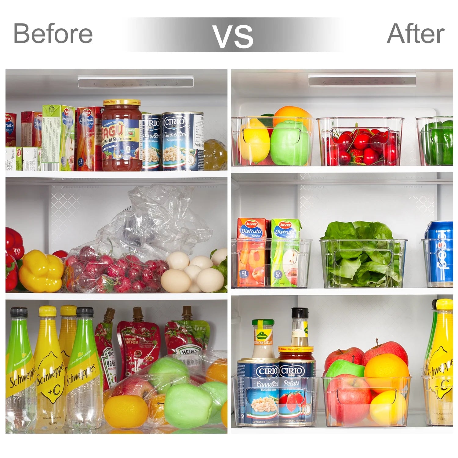 Refrigerator Organizer Bins, 8Pcs Clear Bins, Pantry Kitchen Organization and Storage, 12.5" Long
