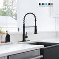 Kitchen Faucets with Pull down Sprayer Commercial Industrial Stainless Steel Single Handle Single Hole Spring Farmhouse RV Sink Faucet, Matte Black Kitchen Faucet for Laundry Utility Room Sink