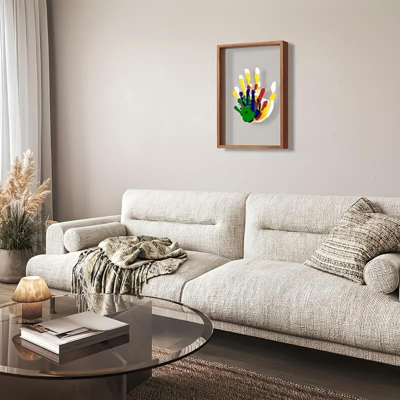 [Wooden Handprint Frame] 1 Wooden Family Handprint Photo Frame | Includes Colored Paint, Transparent Handprint Frame, Can Print 4 Handprints, Commemorative Ornaments