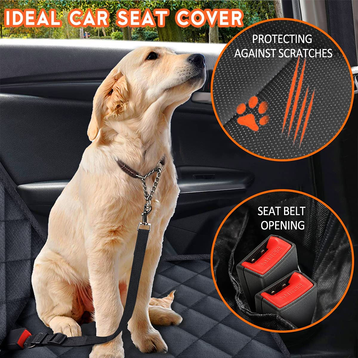 Ultimate Dog Car Seat Cover - Waterproof, Non-Slip Protector for Back Seat - Fits Most Cars, Trucks, and SUVs - Black