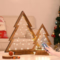 Modern Farmhouse Wooden Christmas Tree Set of 2 with Lights 14.3In & 10.2In for Tabletop Mantel & Shelf Bedroom Decor Perfect Gift