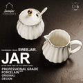 Royal Ceramic Sugar and Creamer Set, 3 Piece Set with Cream Pitcher, Sugar Bowl, Sugar Set with Lid & Spoon, Coffee Serving Set Wedding Gift(White)