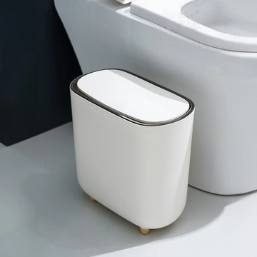 Narrow Bathroom Trash Can with Lid | Press Ring Sorting Bin