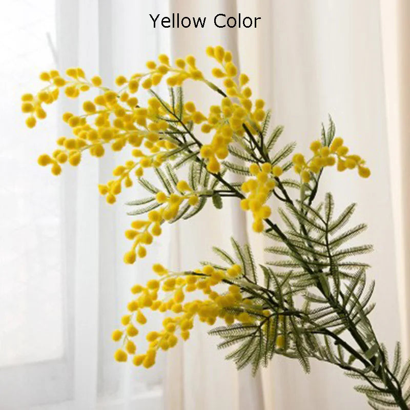 86cm Artificial Mimosa Spray Silk Flower Stem (3 Forks)