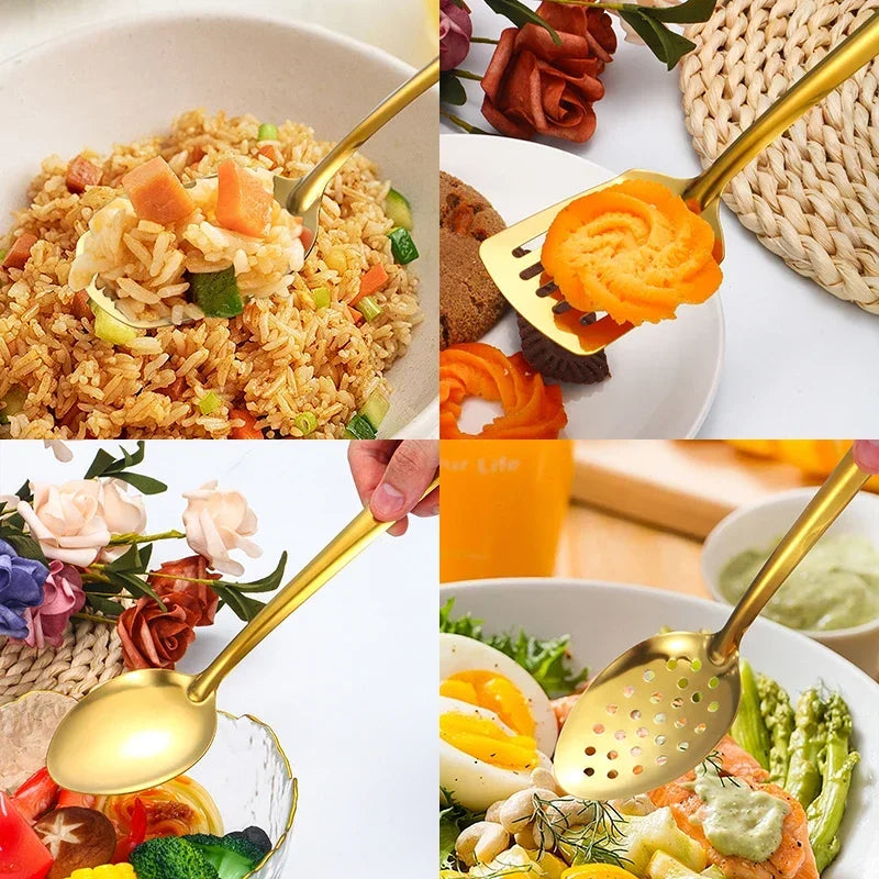 6pcs Korean Style Stainless Steel Cutlery Set (Gold)