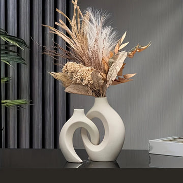 Nordic Hollow Ceramic Vase Set of 2 | Modern Boho Decor