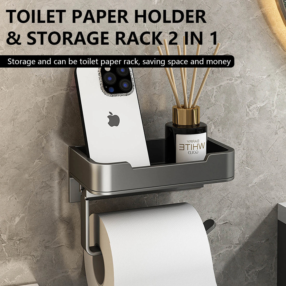 Black Wall Mounted Toilet Paper Holder | Aluminum Shelf Storage