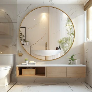 JHK 30'' Gold Round Wall Mirror | Matte Metal Frame Tempered Glass