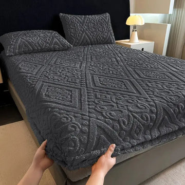 Winter Jacquard Coral Plush Mattress Cover | Elastic Anti-Slip