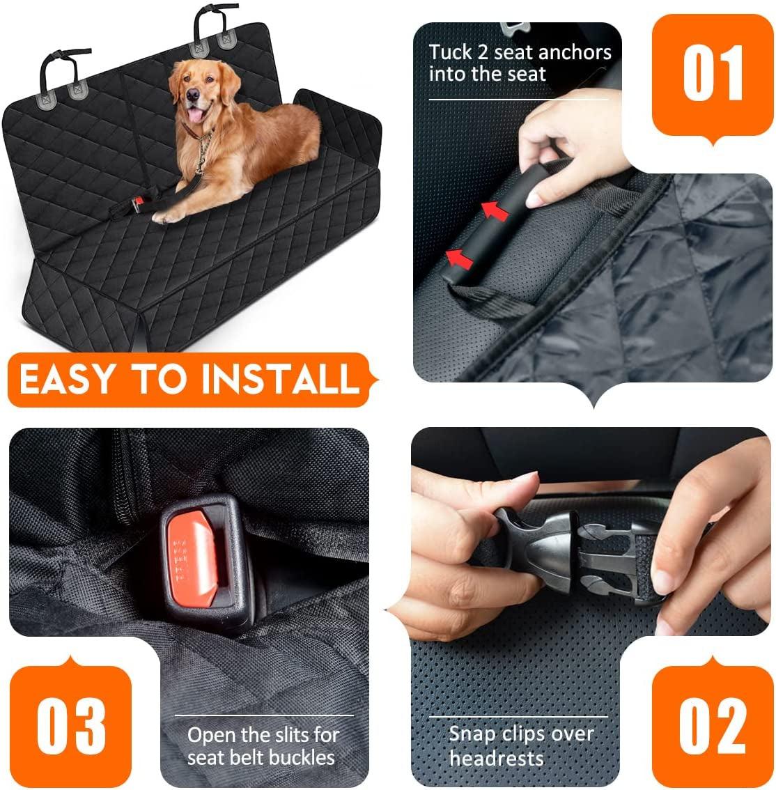 Ultimate Dog Car Seat Cover - Waterproof, Non-Slip Protector for Back Seat - Fits Most Cars, Trucks, and SUVs - Black
