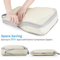 6 Set Compression Packing Cubes for Suitcase Expandable Pack Cube for Luggage Organizers with Laundry Bag and Shoe Bags Beige