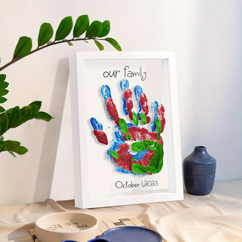[Wooden Handprint Frame] 1 Wooden Family Handprint Photo Frame | Includes Colored Paint, Transparent Handprint Frame, Can Print 4 Handprints, Commemorative Ornaments