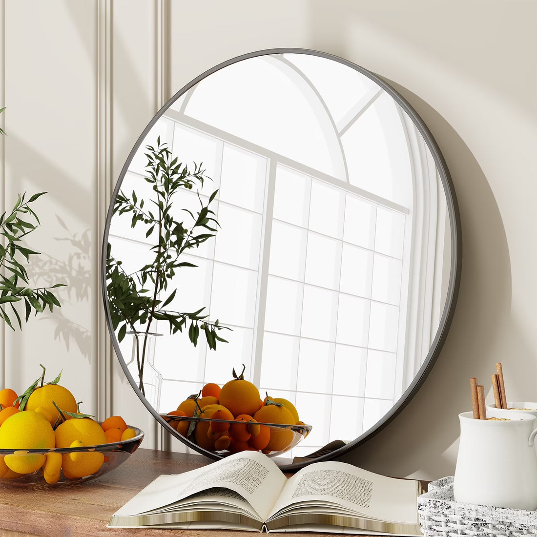 24" Wall Mirror Bathroom Mirror Wall Mounted round Mirror, Black