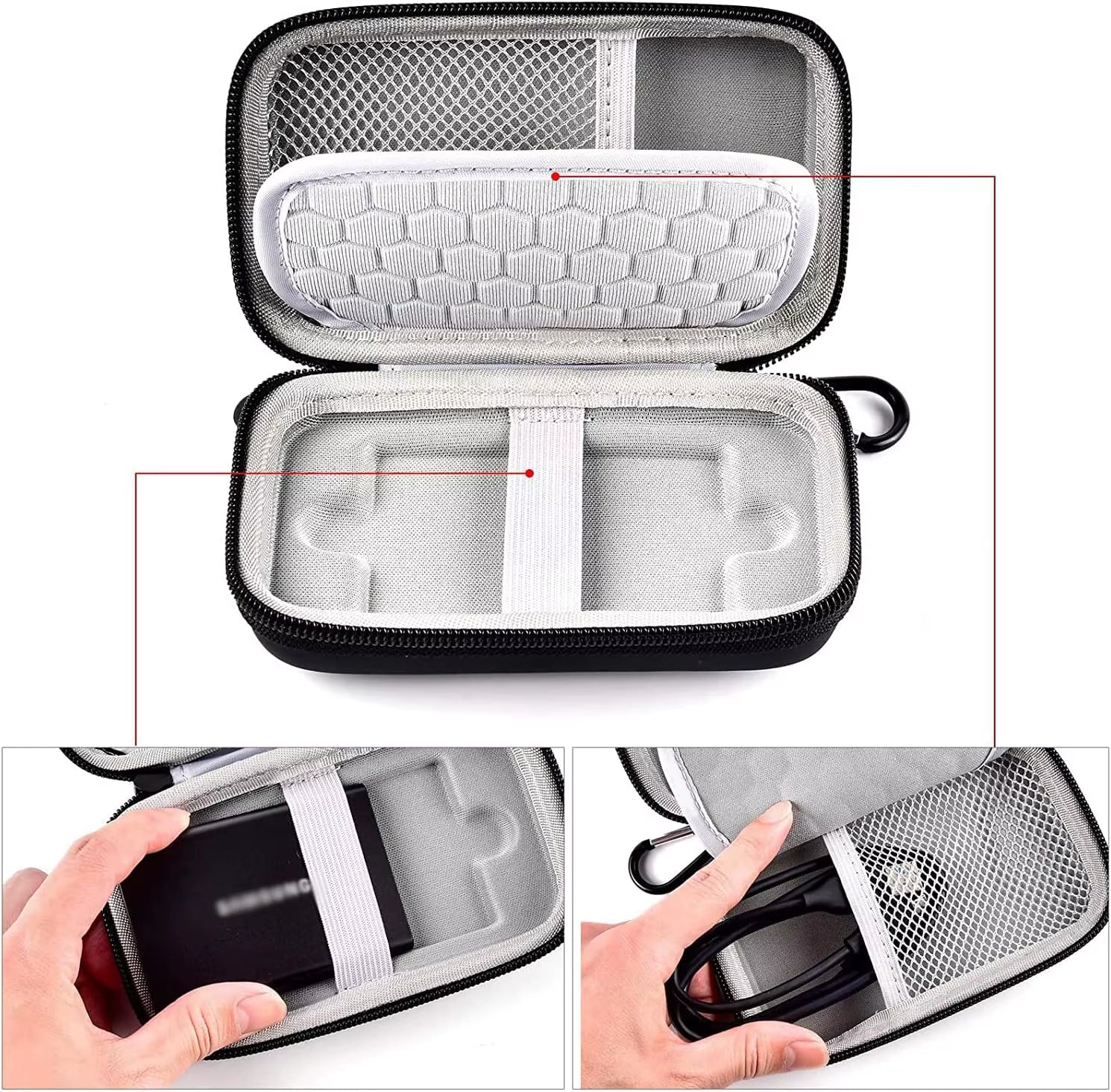 Case Compatible with Samsung T7/ T7 Touch Portable SSD 1TB 2TB 500GB USB 3.2 External Solid State Drive, Travel Carrying Case