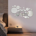 34PCS round Silver Acrylic Mirror Wall Stickers,Removable DIY Self-Adhesive Mirror Decals for Home Decorations