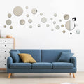 34PCS round Silver Acrylic Mirror Wall Stickers,Removable DIY Self-Adhesive Mirror Decals for Home Decorations