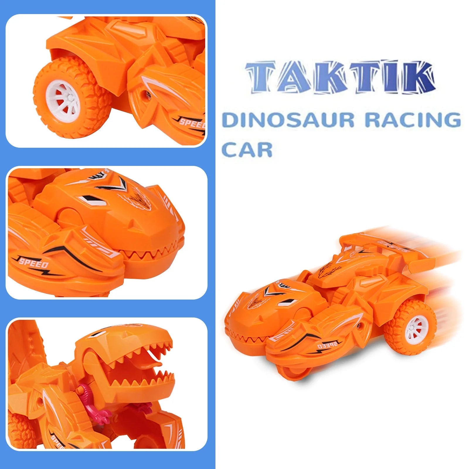 Taotanxi Transforming Dinosaur LED Car Dinosaur Toys for Kids 3-5-7 Pull Back Dino Race Car Toy Cars Christmas Birthday Gifts for Toddlers Boys Girls