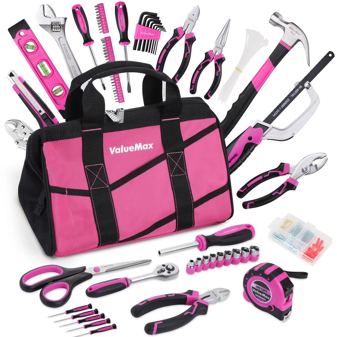 Valuemax Home Tool Set, 218-Piece Basic Household Repairing Tool Kit with 13-Inch Large Opening Tool Bag, Orange General Hand To